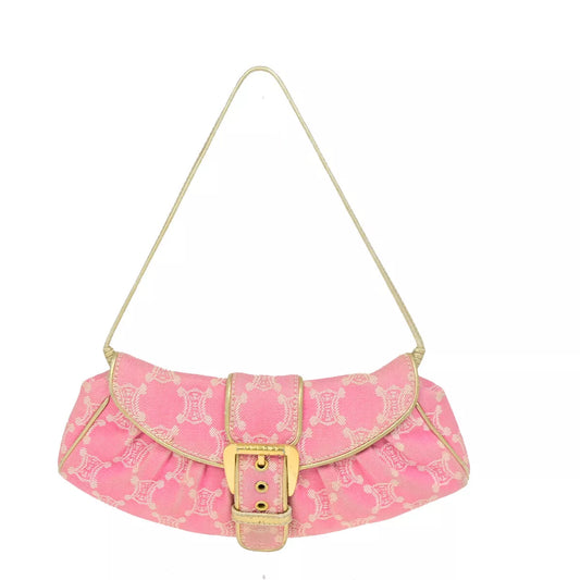 CELINE Logo Macadam Pattern Shoulder Bag – Pink Canvas/Leather