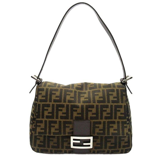FENDI Zucca Mamma Bucket Canvas / Leather Women Handbag Brown