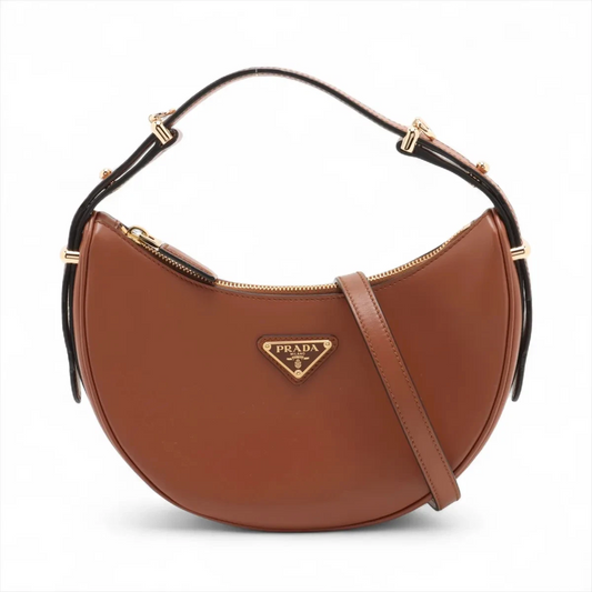 Prada Arke Leather 2 Way Shoulder Bag Brown