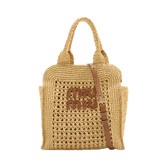 Miu Miu Straws x Leather 2 Way Handbag Beige