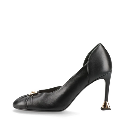 Chanel Coco Mark Leather Pumps 36 Ladies' Black×Gold