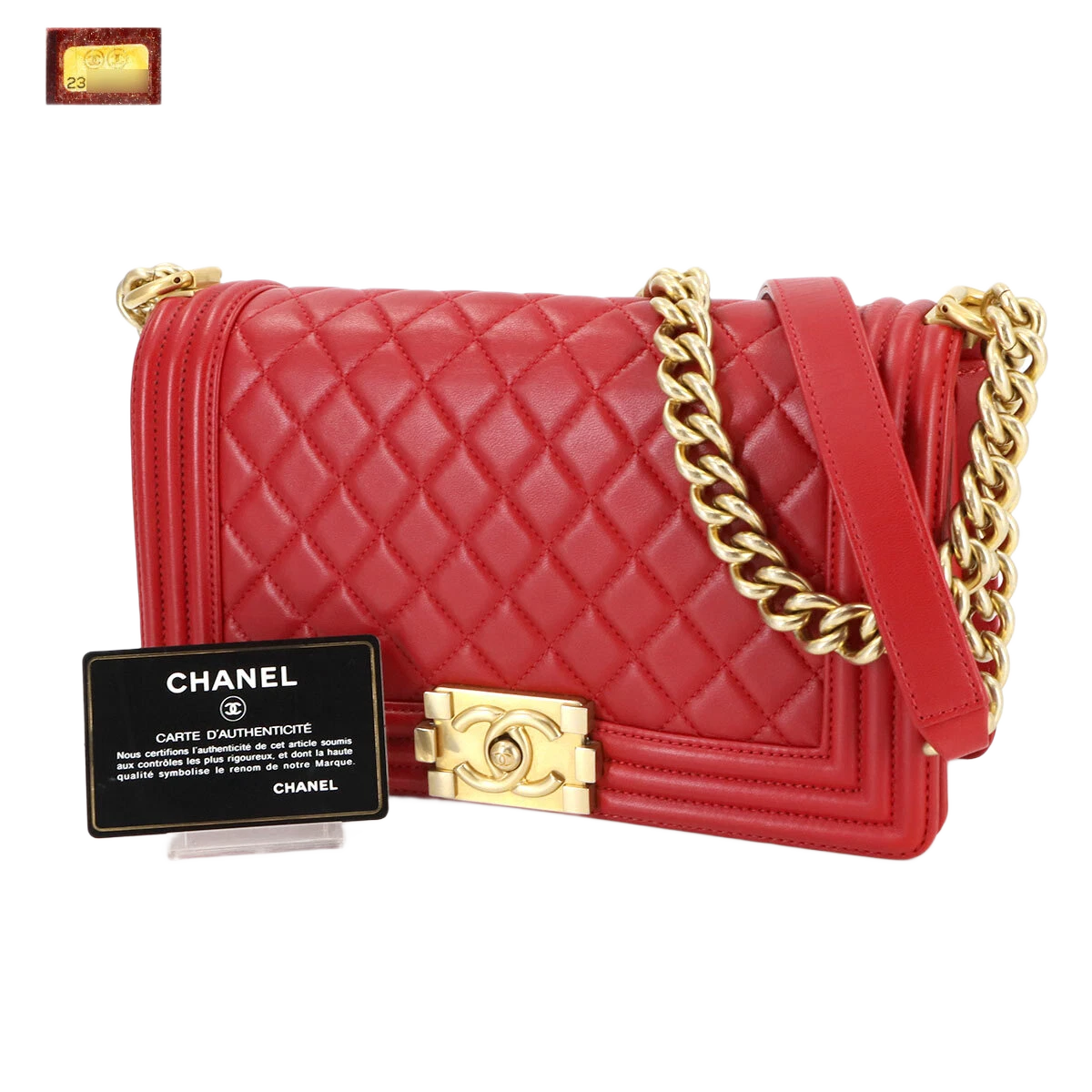 CHANEL BOY CHANEL Chain Shoulder Bag Leather Red Purse