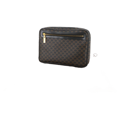 CELINE Macadam Clutch Bag Pouch Leather PVC Black Brown Vintage