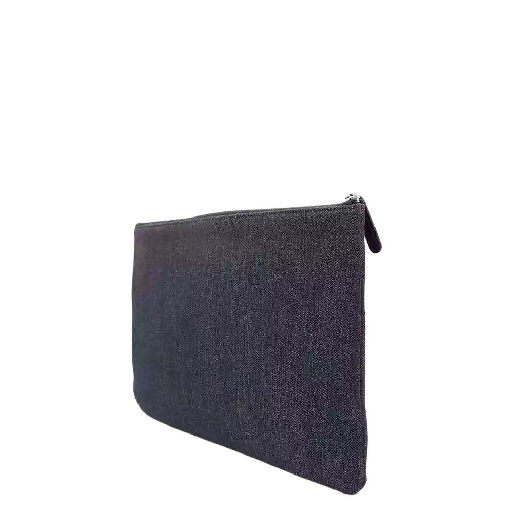 CHANEL Deauville Clutch Bag Denim Navy Orange