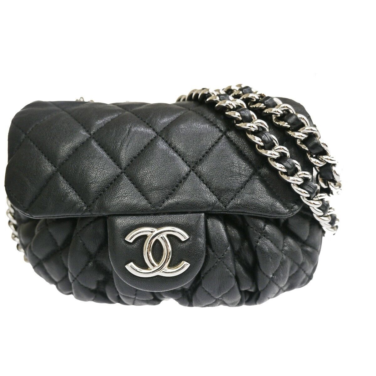 CHANEL CC Chain Around Mini Matelasse Shoulder Bag Leather Black