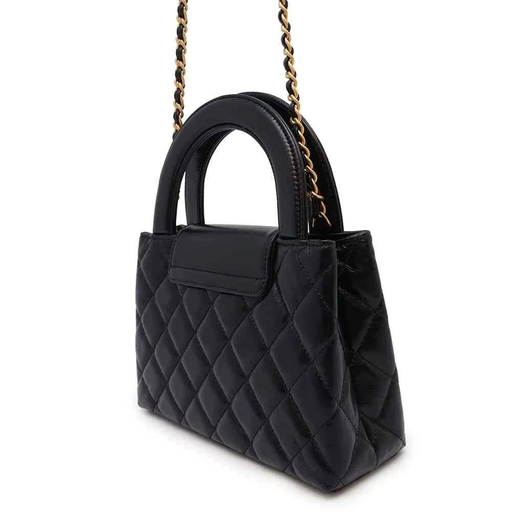 CHANEL Shopping Bag 2-Way Shoulder Bag Size Mini Shiny Calf Leather Black