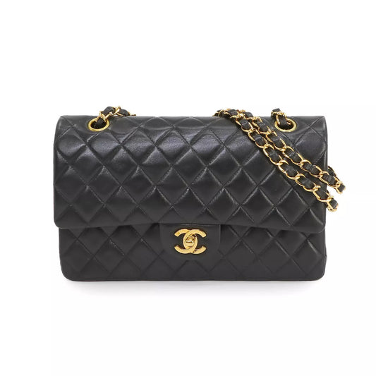 Auth CHANEL Matelasse 25 Chain Shoulder Bag Leather Black Purse