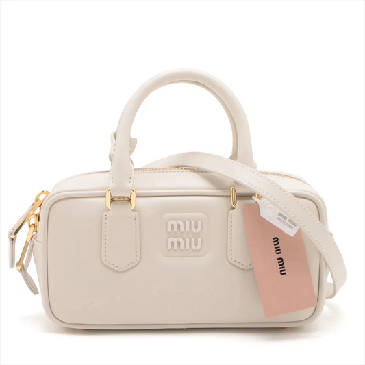 Miu Miu Arkady Leather 2 Way Handbag Beige