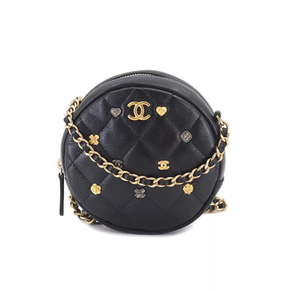 Auth CHANEL Matelasse Round Chain Shoulder Bag