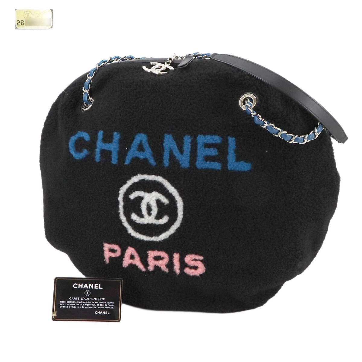 CHANEL Deauville Round Chain Shoulder Bag Shearling Black A57972