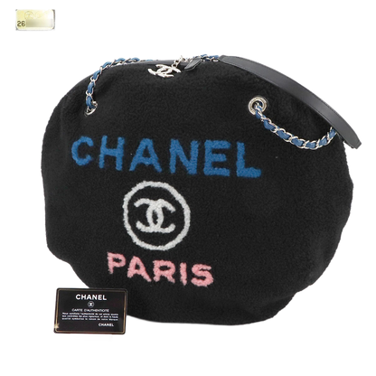 CHANEL Deauville Round Chain Shoulder Bag Shearling Black A57972