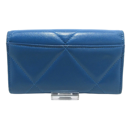CHANEL CHANEL19 Matelasse Blue Lambskin Wallet