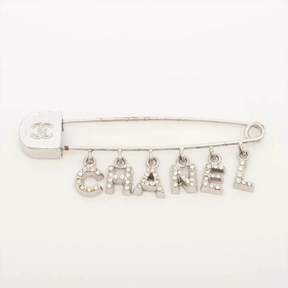 Chanel Logo Brooch GP×Rhinestone Silver 01P
