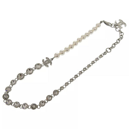 CHANEL Costume Pearl Crystal Choker Necklace – Silver