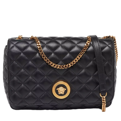 Versace Black Quilted Leather Medusa Chain Shoulder Bag