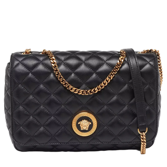 Versace Black Quilted Leather Medusa Chain Shoulder Bag