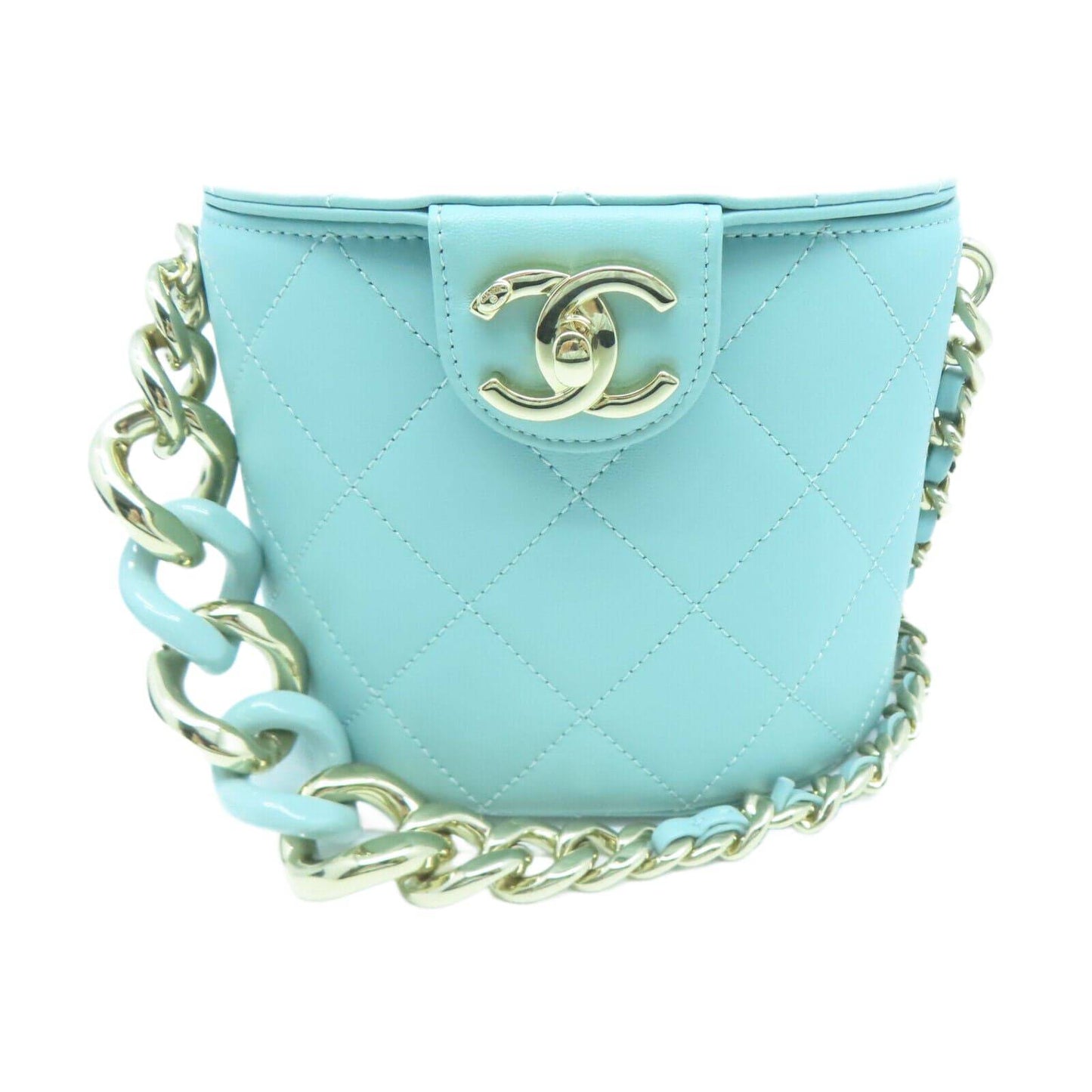 CHANEL Quilted CC GHW Chain Shoulder Bag Lambskin Leather Light Blue