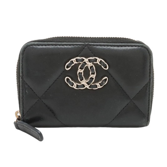 Chanel CHANEL 19 Lambskin Coin Purse Black Gold Metal Fittings