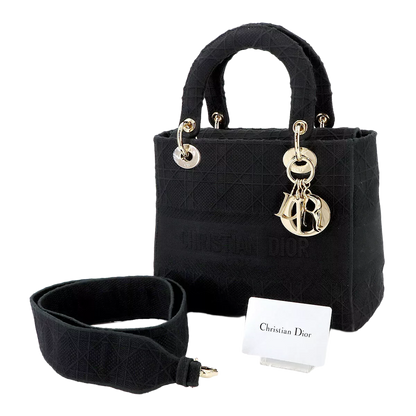Christian Dior Lady D-Lite Medium Hand Shoulder Bag Canvas Black