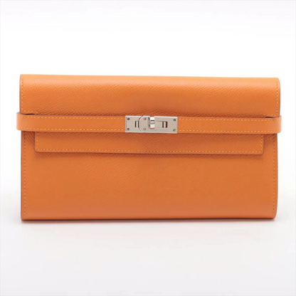 Hermès Kelly Wallet Veau Epsom Wallet Orange x Pink Silver Metal D Stamp