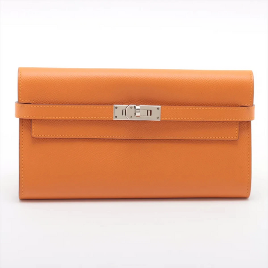 Hermès Kelly Wallet Veau Epsom Wallet Orange x Pink Silver Metal D Stamp