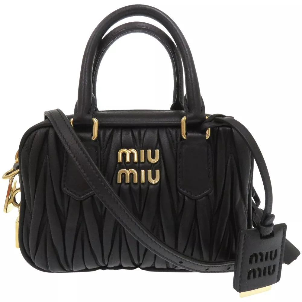 MIUMIU Arkady Matelassé Shoulder Bag – Black Leather