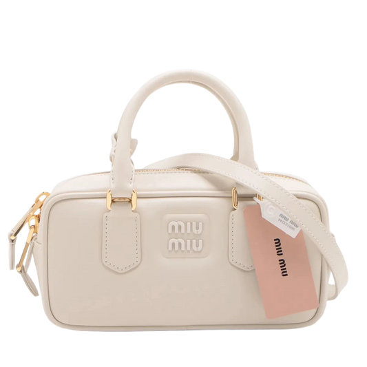 Miu Miu Arkady Leather 2 Way Handbag Beige