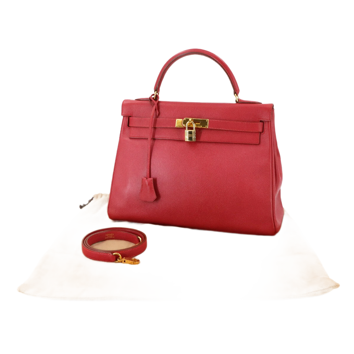 HERMES Kelly 32 2-Way Hand Shoulder Bag Couchevel Epsom Rouge Vif Purse