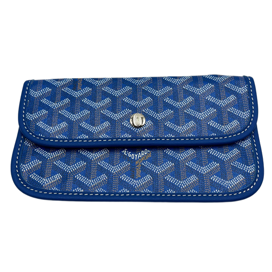 GOYARD Saint Louis Pochette Blue Canvas Leather Pouch Wallet