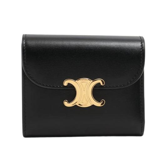 Celine Triomphe Small Flap Wallet Leather Compact Wallet Black