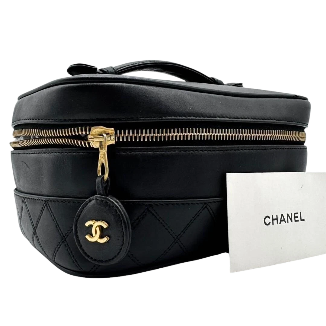 Chanel MATRASSE Vanity Bag Coco Mark Bicolore Lambskin Black Women’s