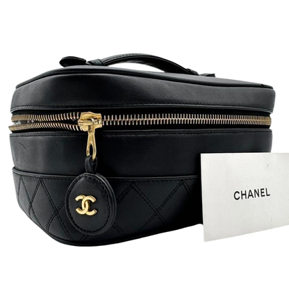 Chanel MATRASSE Vanity Bag Coco Mark Bicolore Lambskin Black Women’s
