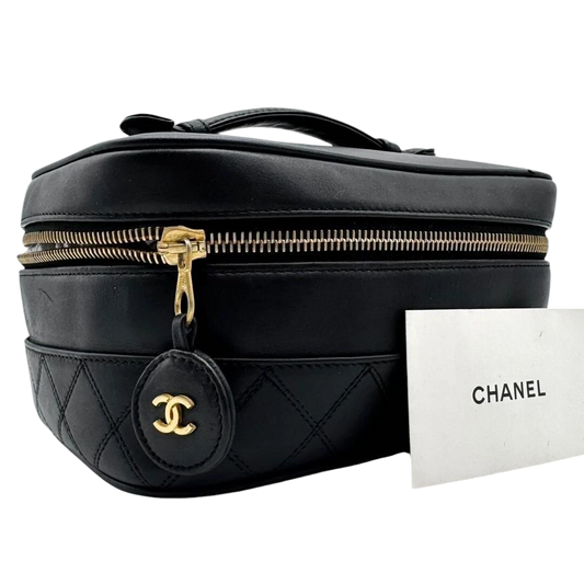 Chanel MATRASSE Vanity Bag Coco Mark Bicolore Lambskin Black Women’s