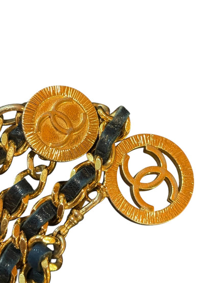 Chanel CC Logo Chain Belt in Gold with Navy Leather