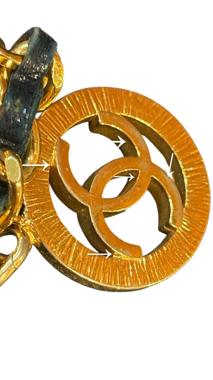 Chanel CC Logo Chain Belt in Gold with Navy Leather