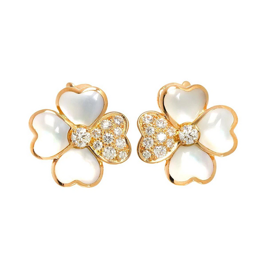 Van Cleef Arpels Cosmos Diamond Mother of Pearl SM Earrings Pierced 18K PG 750 90276174