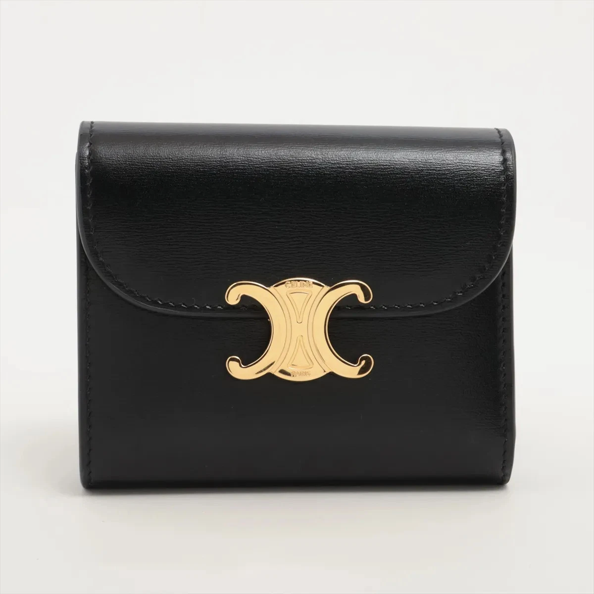 Celine Triomphe Small Flap Wallet Leather Compact Wallet Black