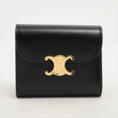 Celine Triomphe Small Flap Wallet Leather Compact Wallet Black