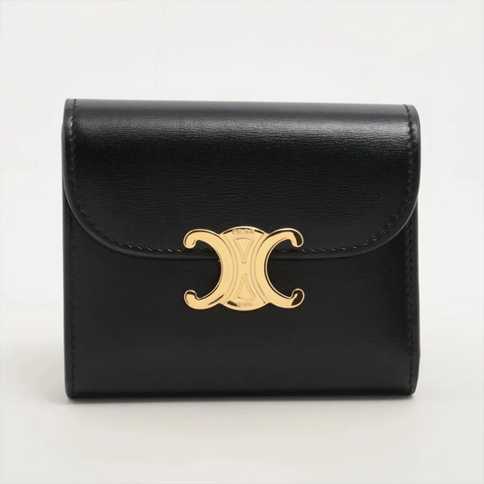 Celine Triomphe Small Flap Wallet Leather Compact Wallet Black