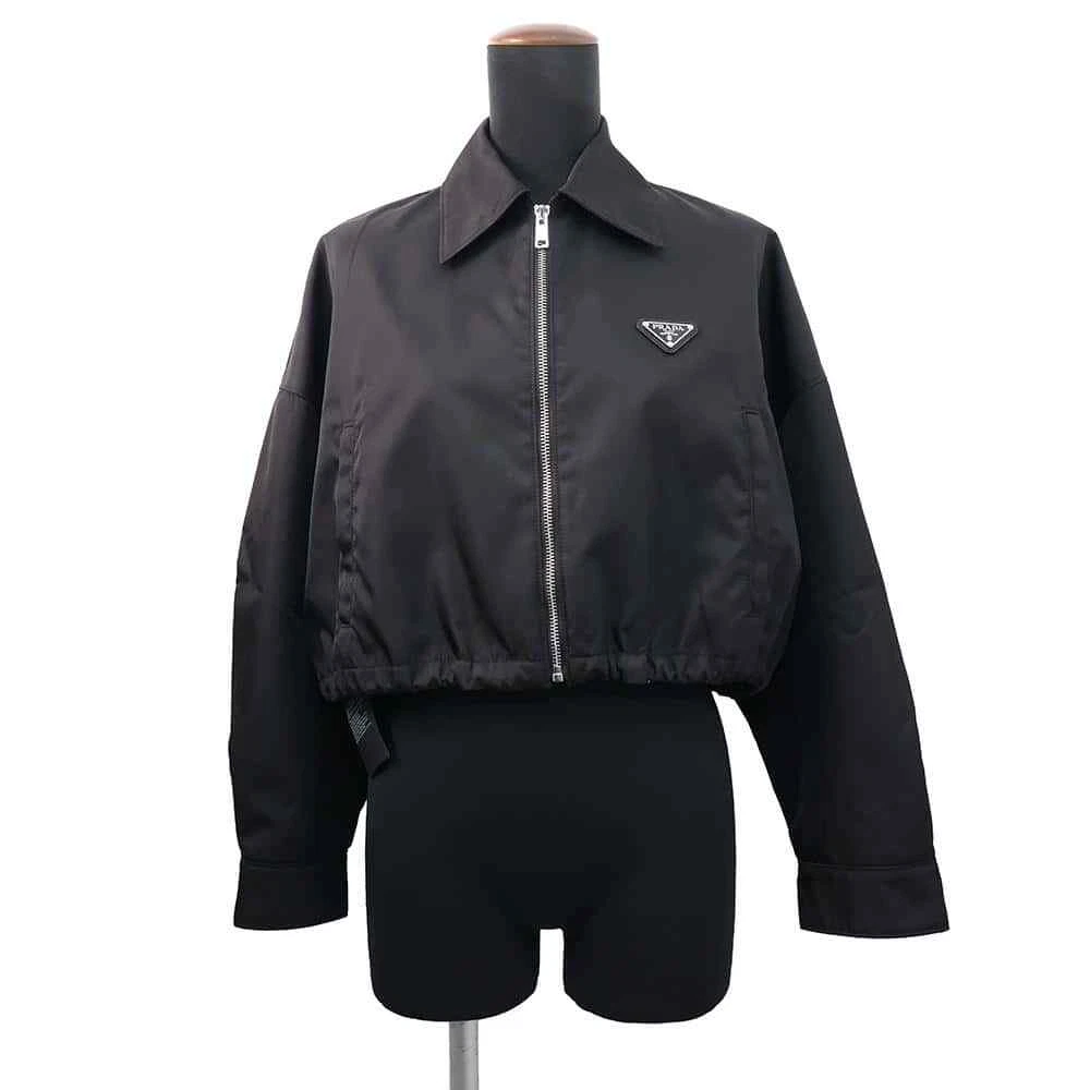 PRADA Re-Nylon Cropped Blouson Jacket Size 36 Nylon 100% Black