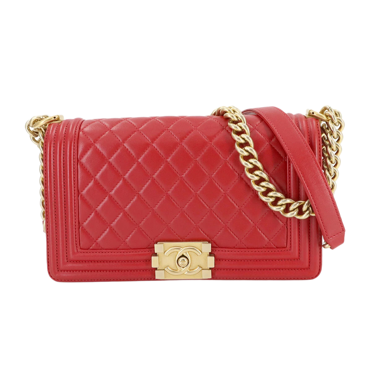 CHANEL BOY CHANEL Chain Shoulder Bag Leather Red Purse