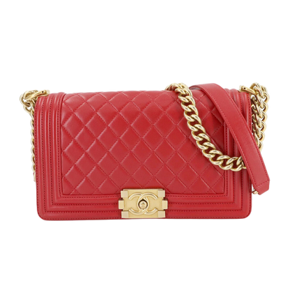 CHANEL BOY CHANEL Chain Shoulder Bag Leather Red Purse