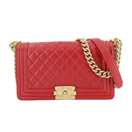 CHANEL BOY CHANEL Chain Shoulder Bag Leather Red Purse