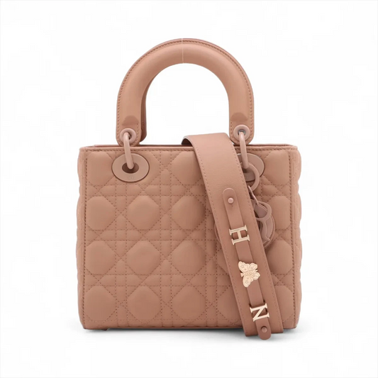 Christian Dior My Lady Dior Cannage Leather 2 Way Handbag Pink With Charms