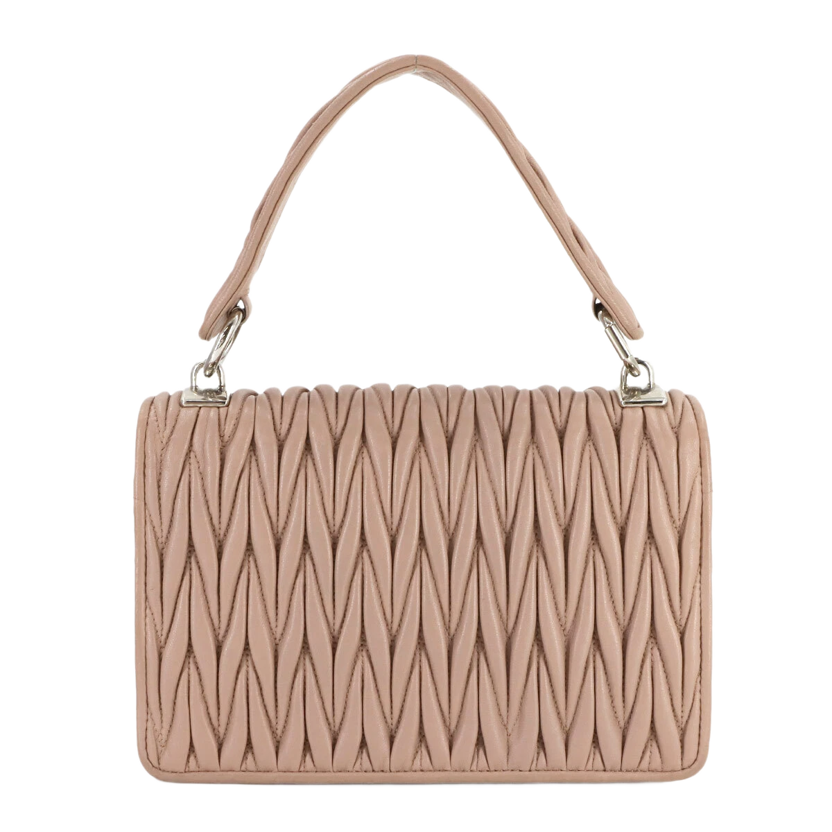 MIUMIU Matelasse Hand Chain Shoulder Bag Leather Pink Beige