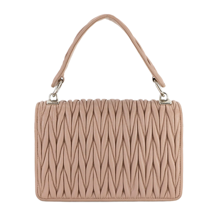 MIUMIU Matelasse Hand Chain Shoulder Bag Leather Pink Beige