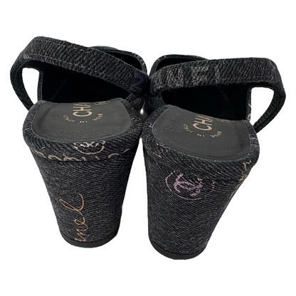 CHANEL Dark Gray Multi Denim Women's Sandals