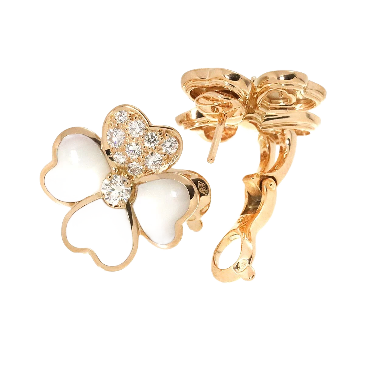 Van Cleef Arpels Cosmos Diamond Mother of Pearl SM Earrings Pierced 18K PG 750 90276174
