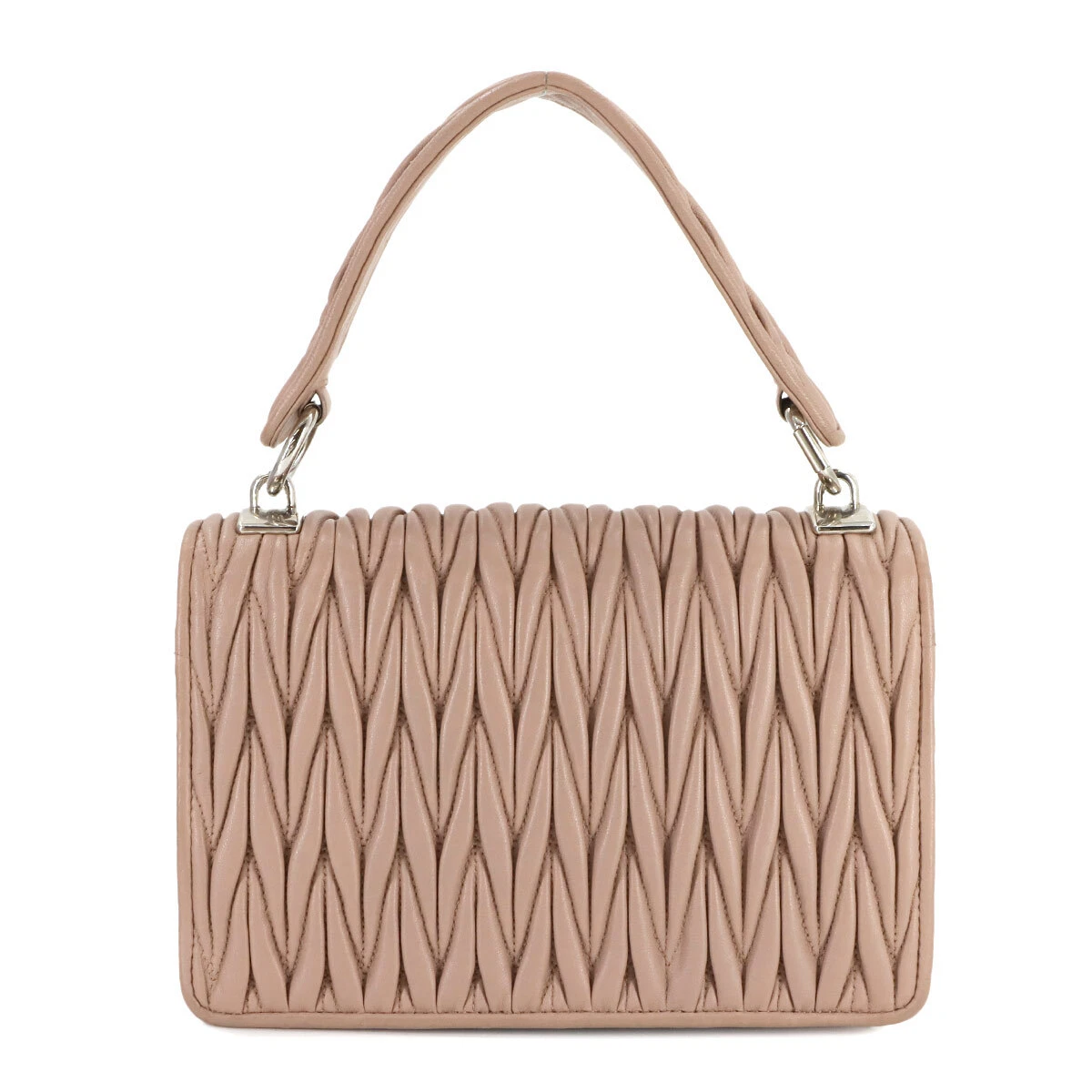 MIUMIU Matelasse Hand Chain Shoulder Bag Leather Pink Beige