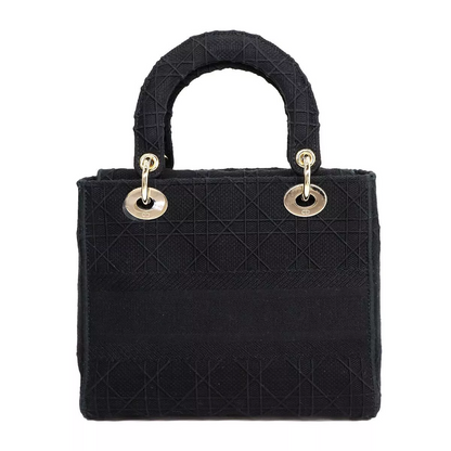 Christian Dior Lady D-Lite Medium Hand Shoulder Bag Canvas Black